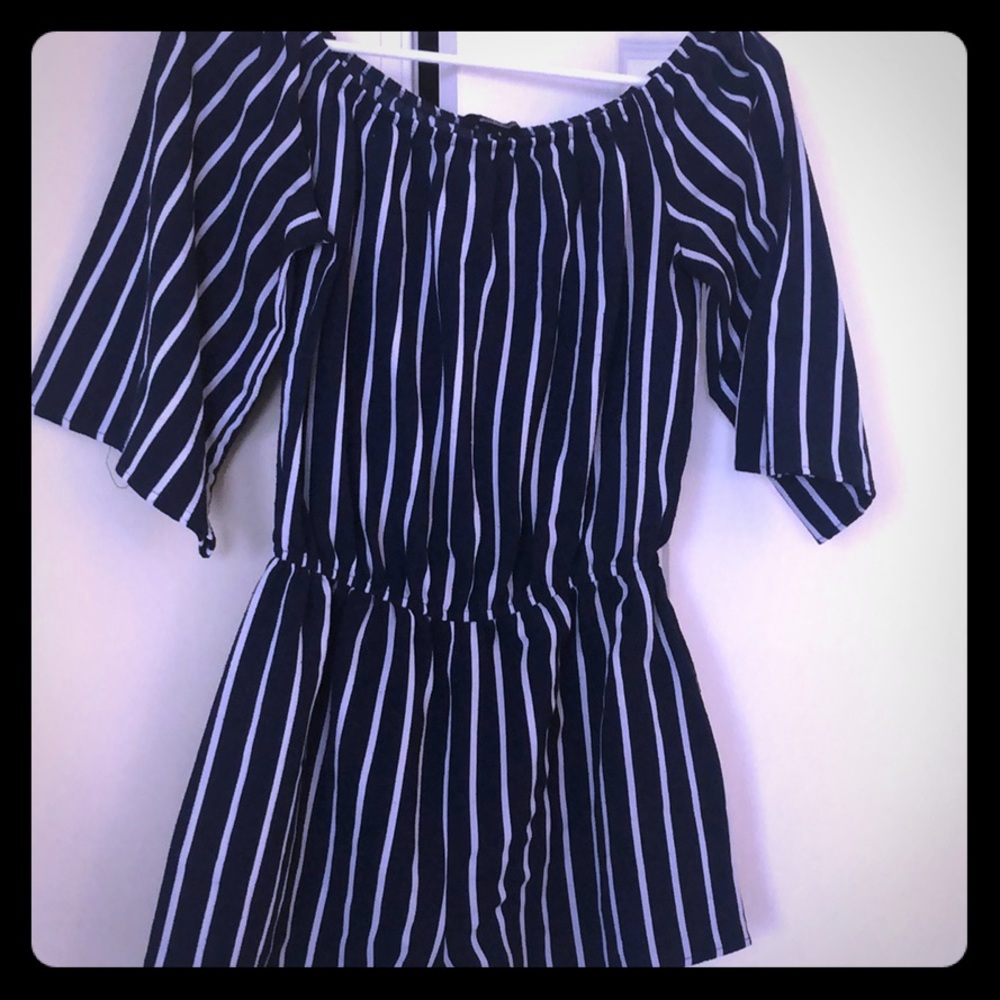 Navy blue striped romper